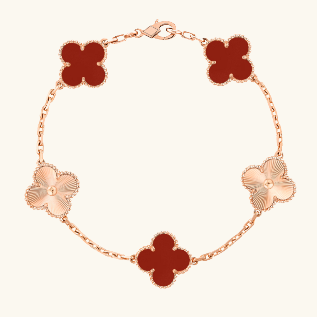 CLOVER | Red Rose Gold Guilloché Bracelet