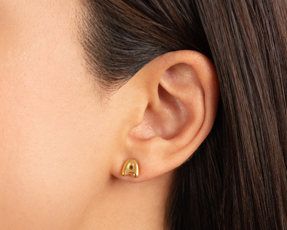 Gold Bubble Letter Earrings