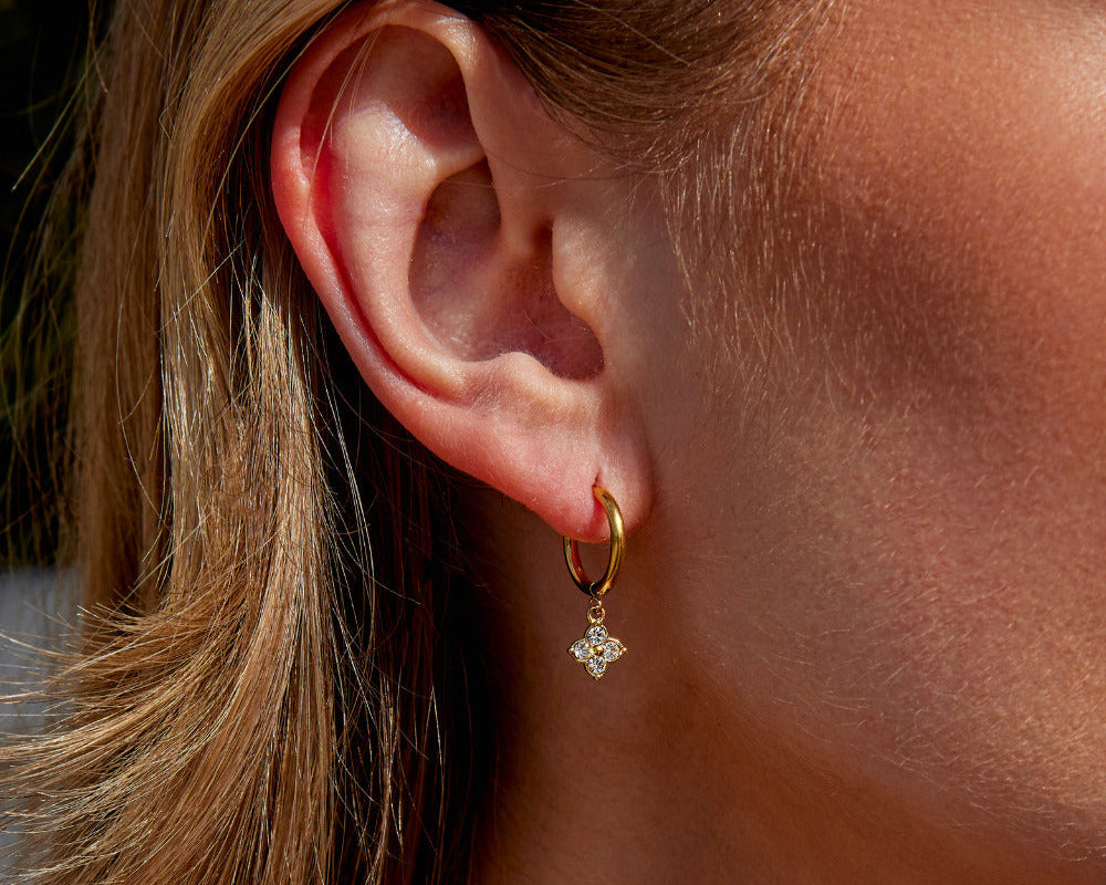 Crystal Four Leaf Clover Drop Earrings