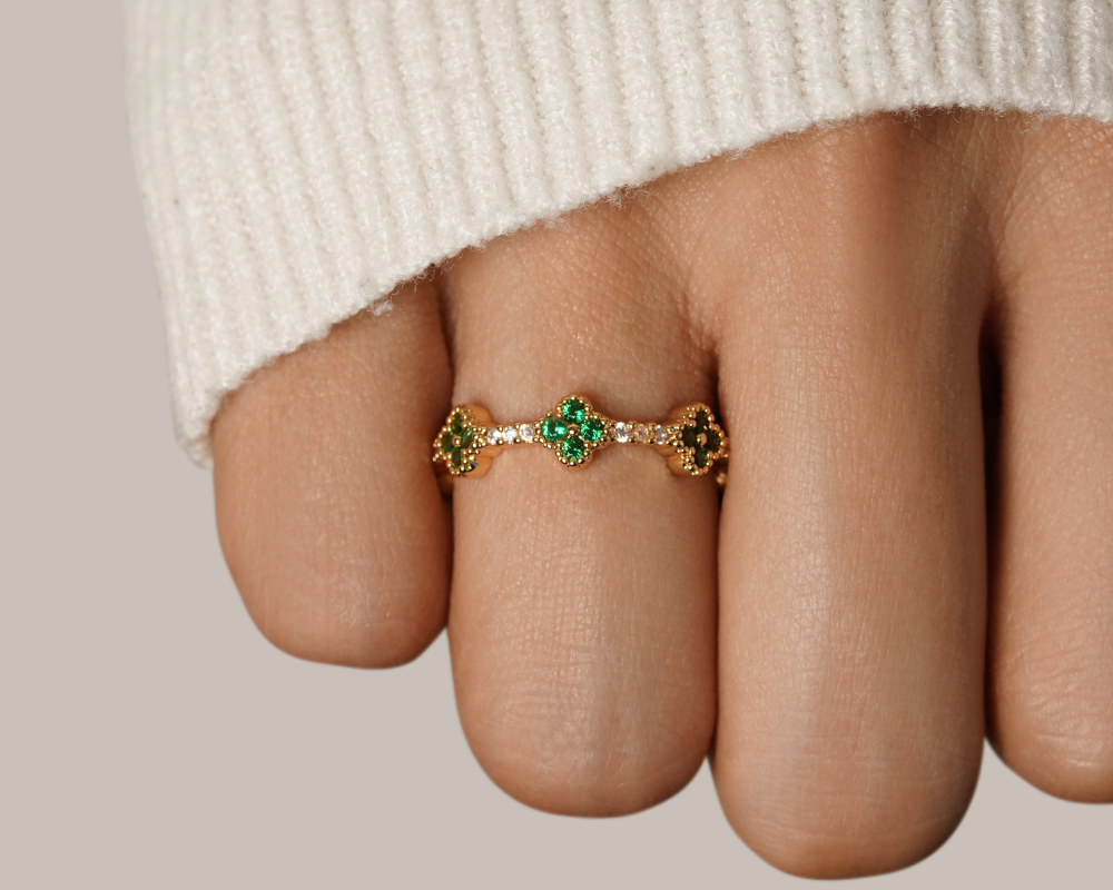 Four Leaf Clover Crystal Ring