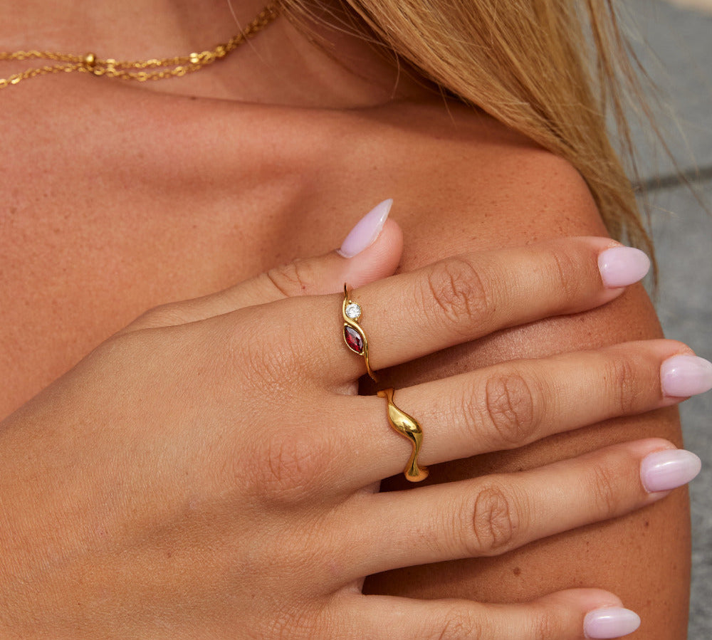 Infinity Crystal Red Garnet Ring