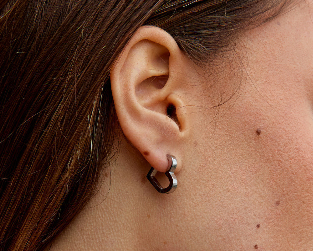 Mary Heart Silver Hoop Earrings