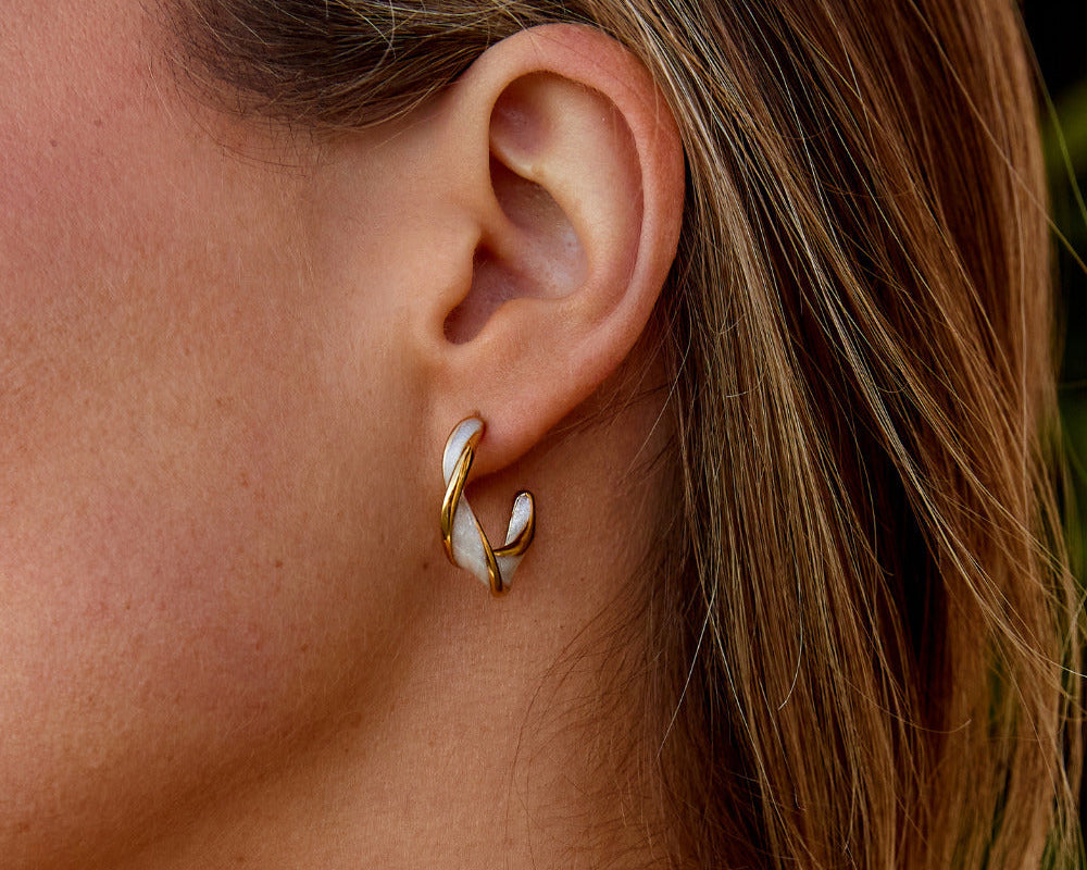 Mother of Pearl Twist Hoop Earrings