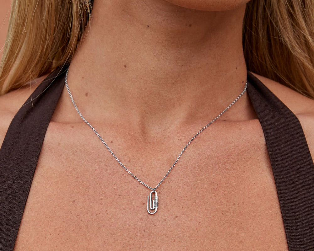 Crystal Paperclip Silver Necklace