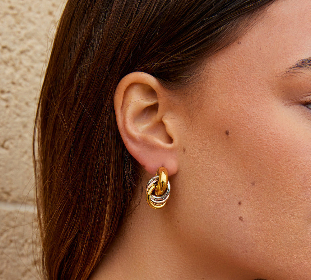 Twisted Three-Toned Hoop Earrings