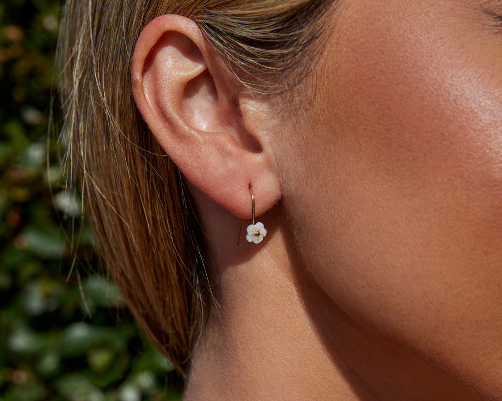 White Petal Shell Drop Earrings