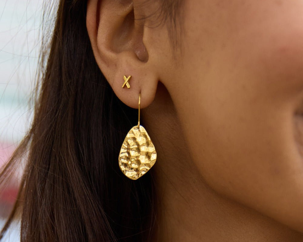 Amaya Hammered Gold Drop Earrings