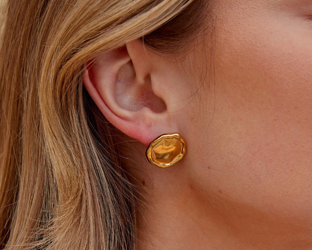Ava Gold Button Earrings