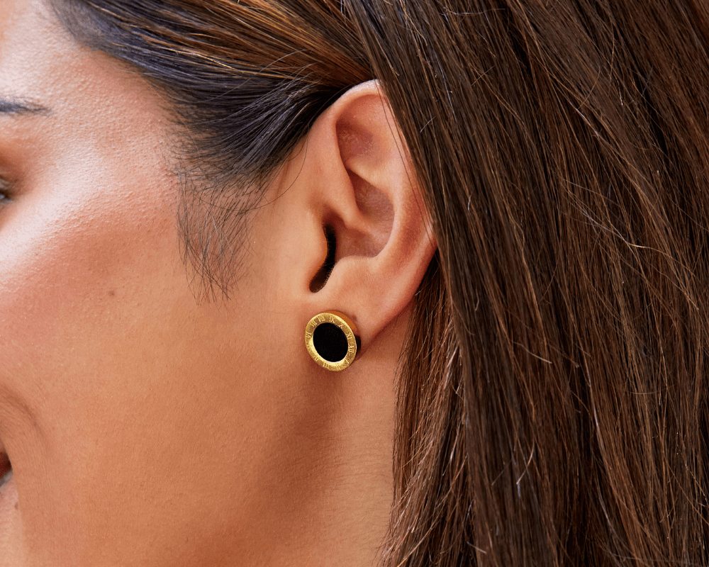 Azalea Black Button Stud Earrings