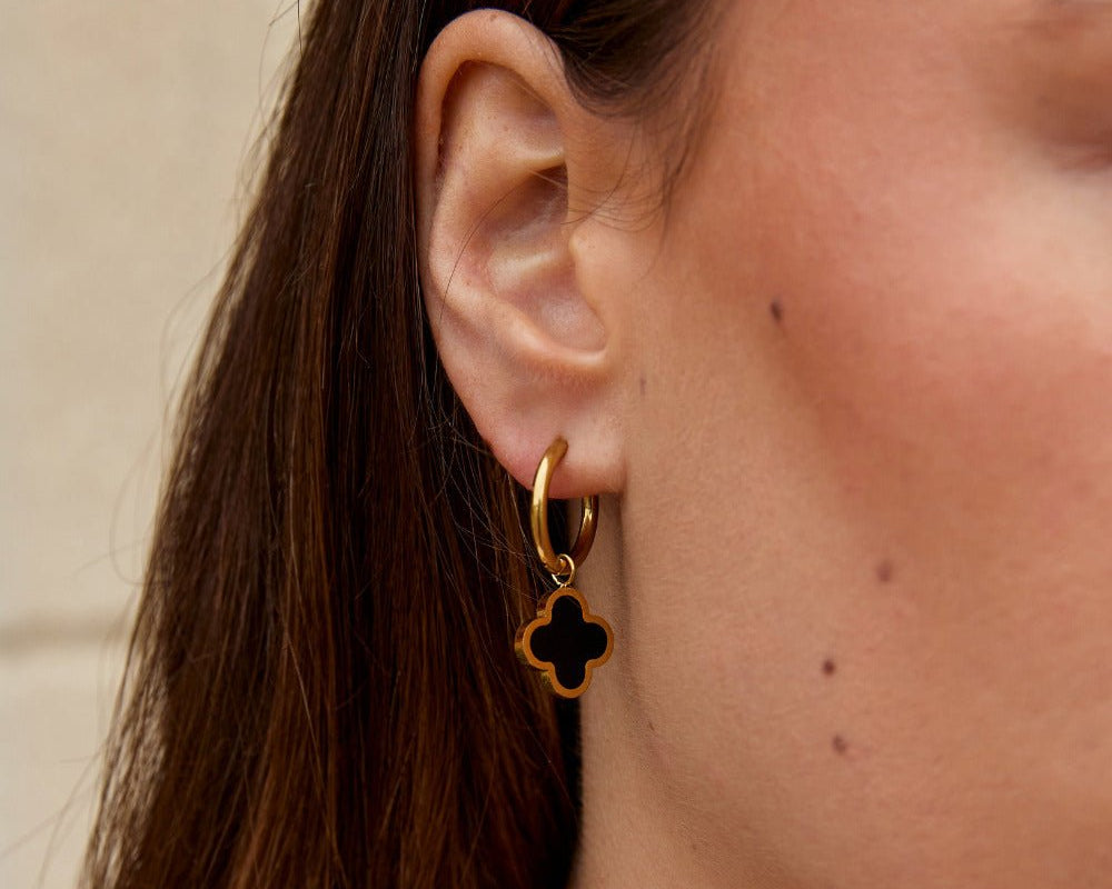 Black Clover Hoop Earrings