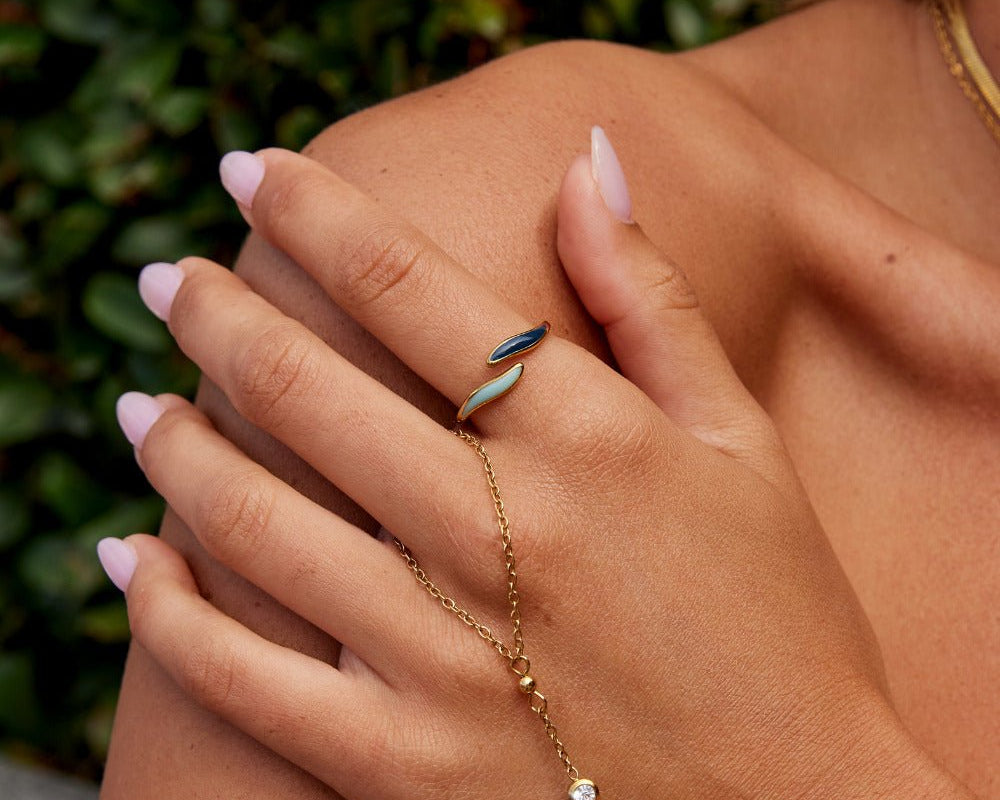 Blue Ocean Waves Wrap Ring