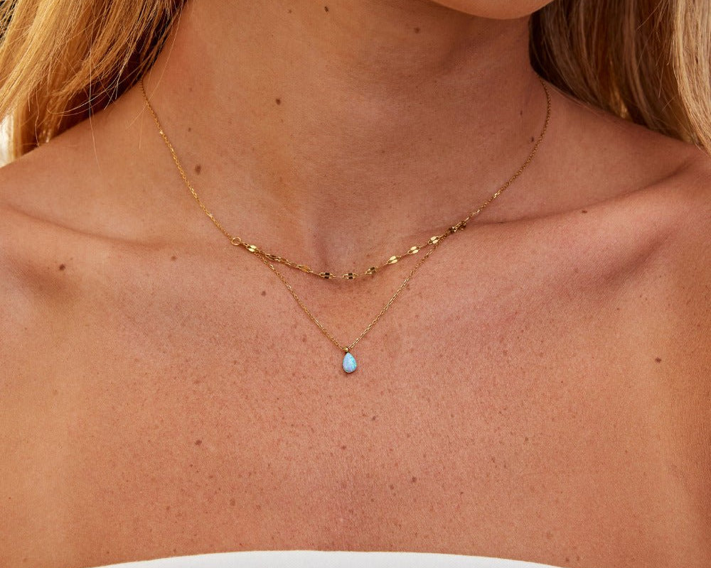 Blue Opal Teardrop Layered Necklace