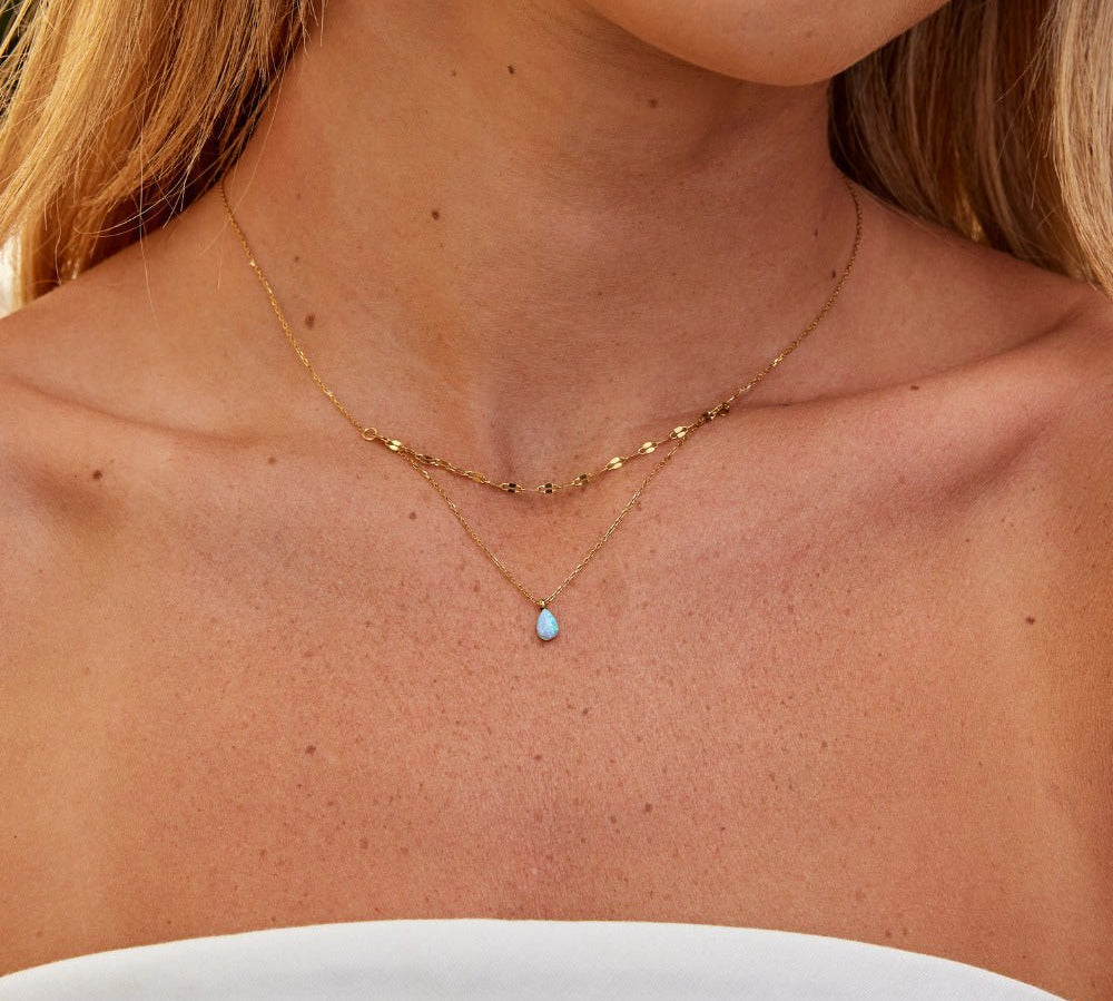 Blue Opal Teardrop Layered Necklace