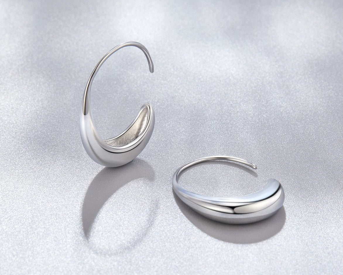 Classic Silver Drop Hoop Earrings