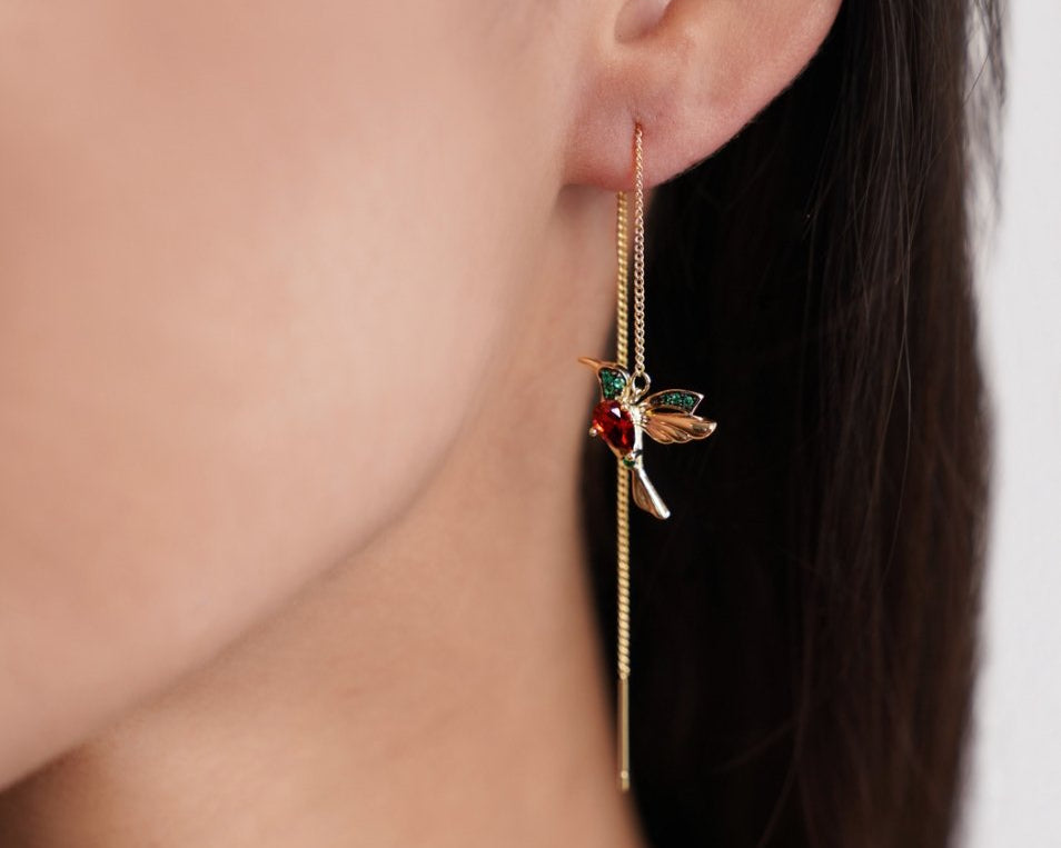 Crystal Hummingbird Tassel Earrings