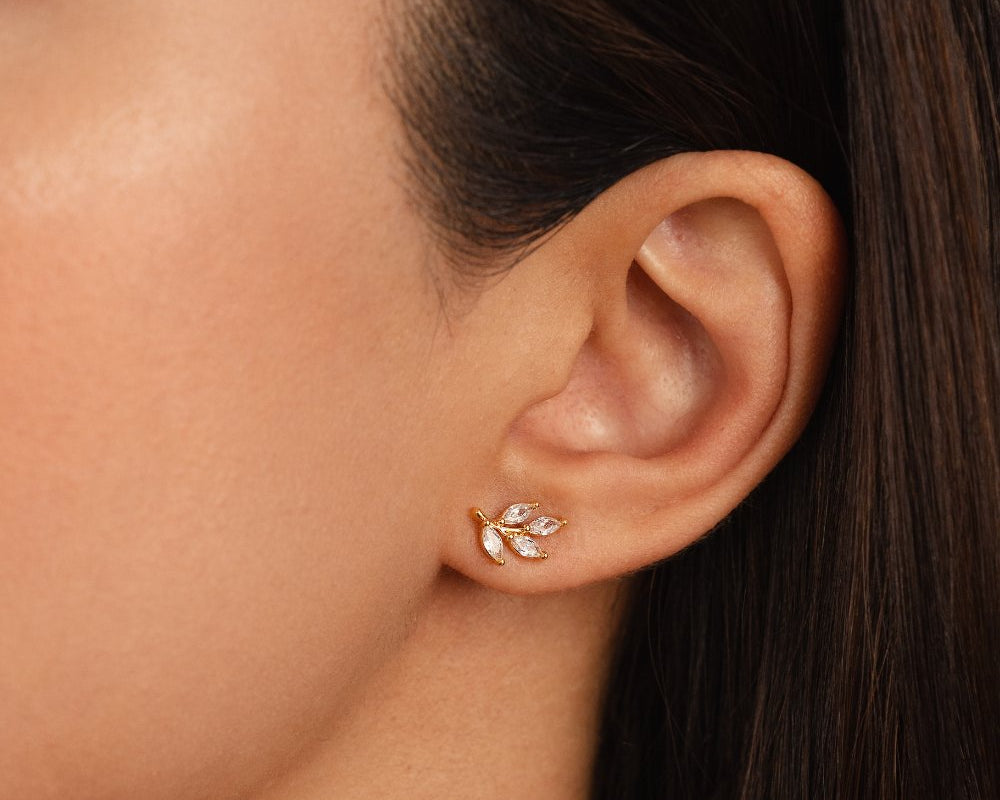 Crystal Leaf Stud Earrings
