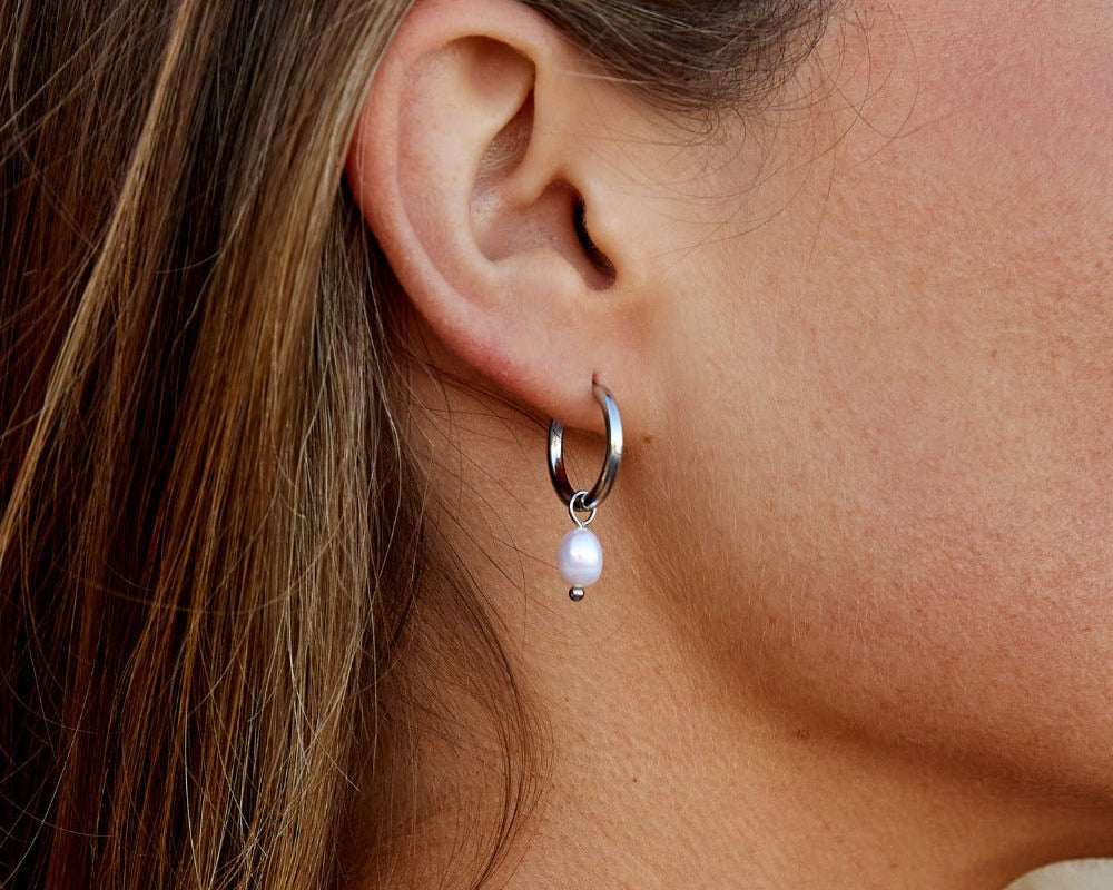 Freshwater Pearl Bella Silver Hoop Earrings