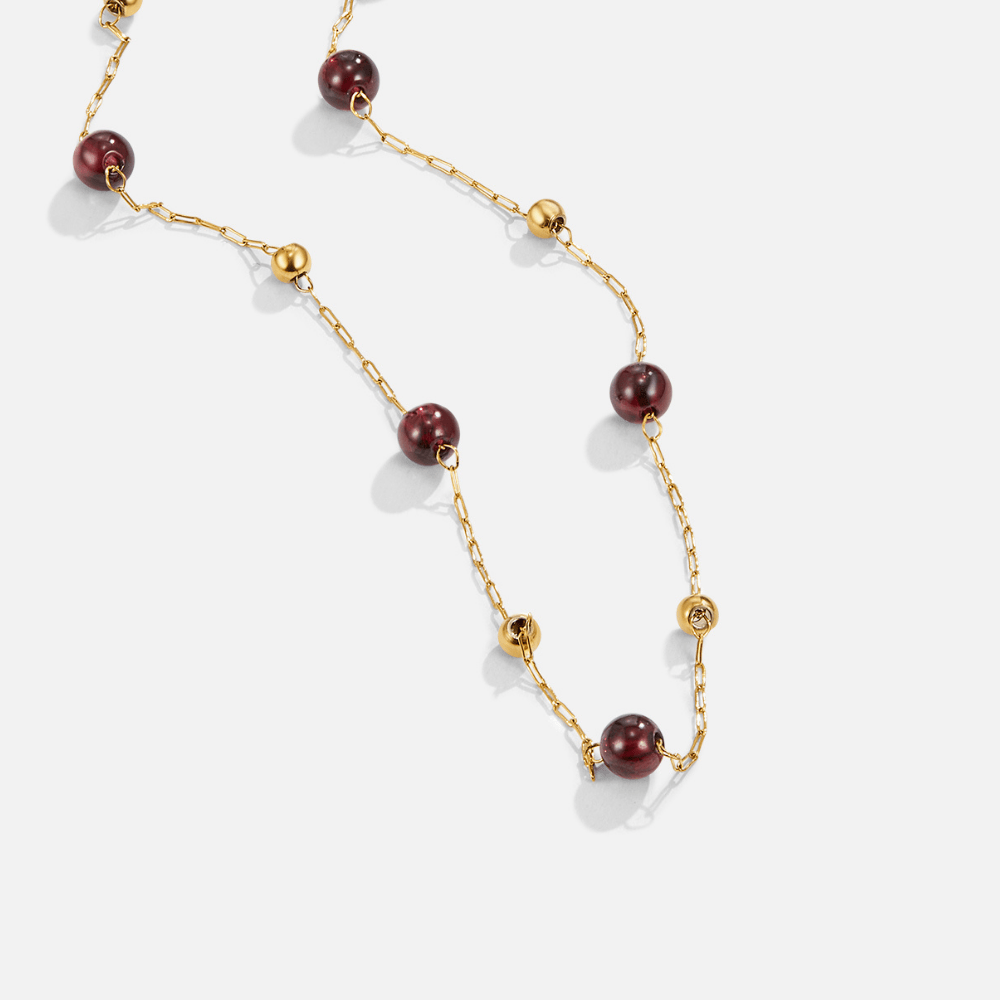 Garnet Wine Red Bead Necklace