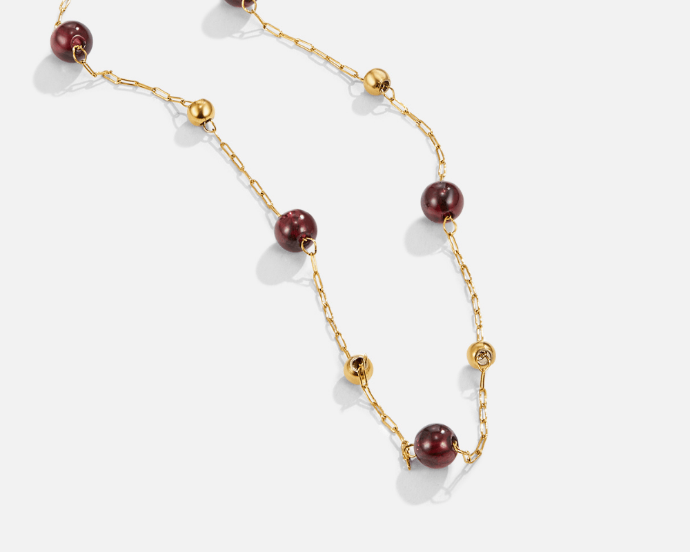 Garnet Wine Red Bead Necklace