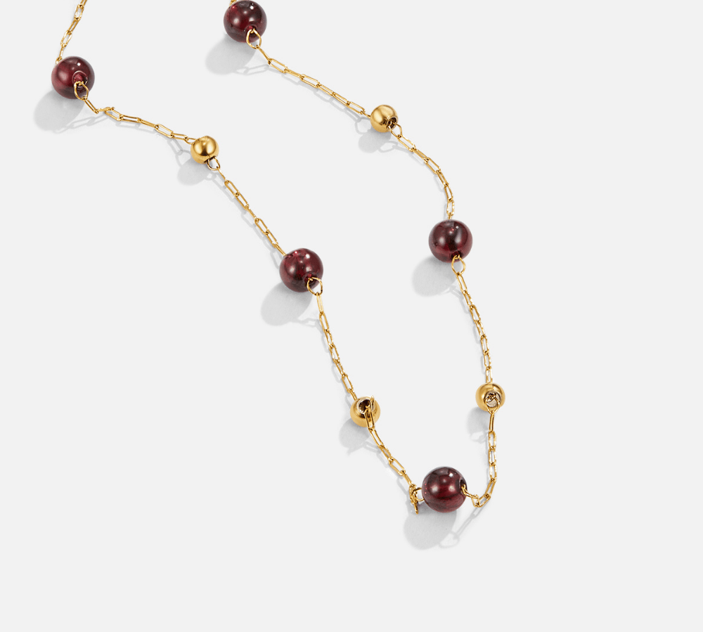 Garnet Wine Red Bead Necklace