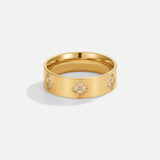 Gold Crystal Clover Band Ring