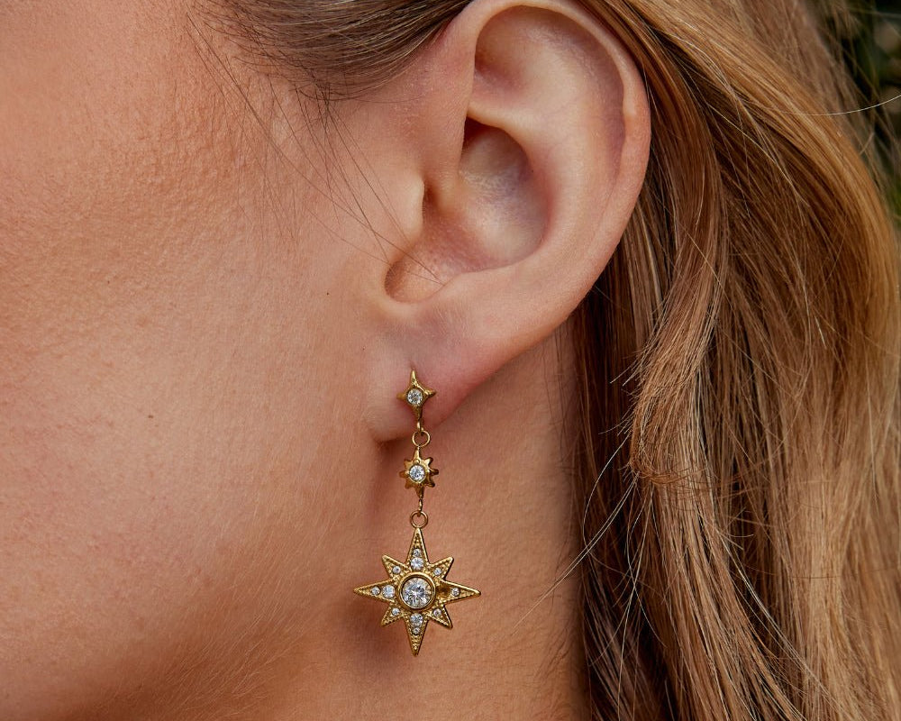 Gold Crystal Moon & Star Earrings
