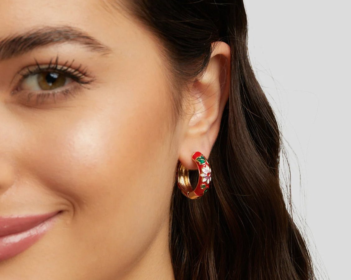 Gold Hoop Flower Earrings