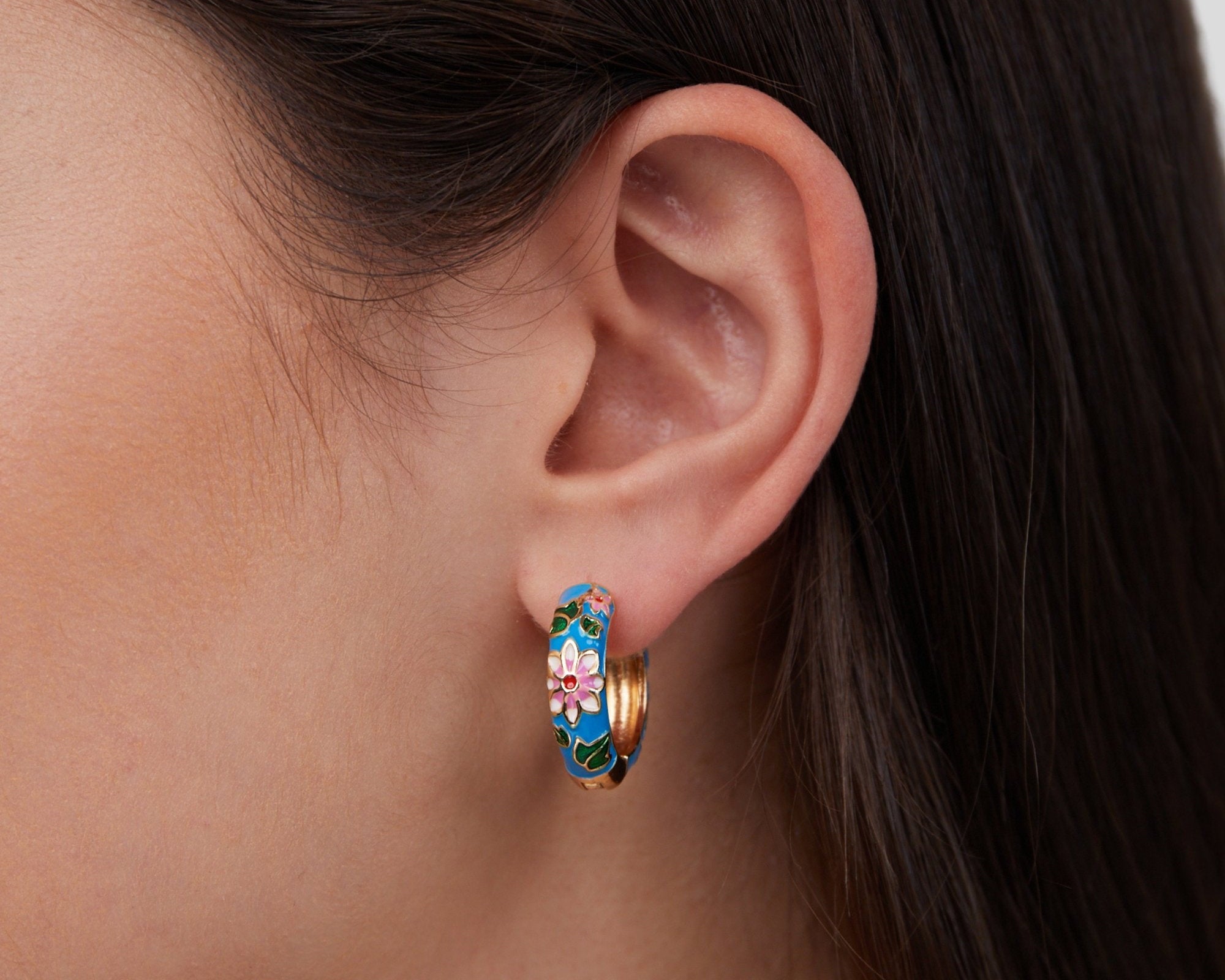 Gold Hoop Flower Earrings