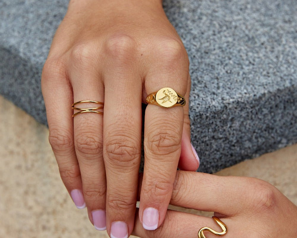 Golden Hummingbird Signet Ring