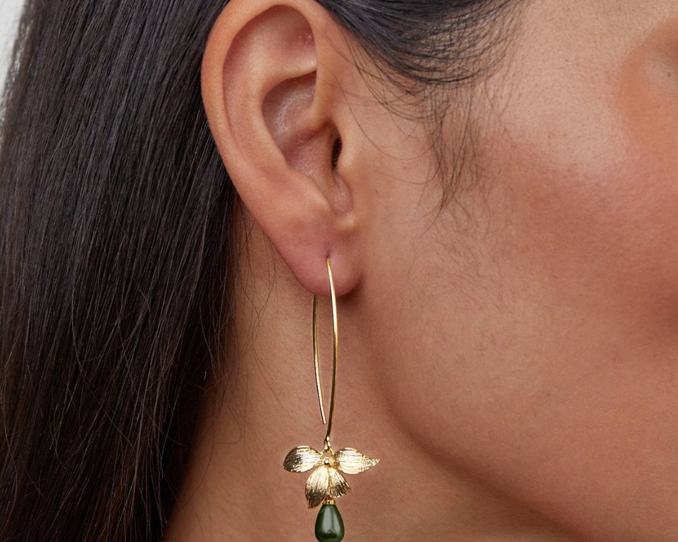 Jade Pearl & Petal Drop Earrings