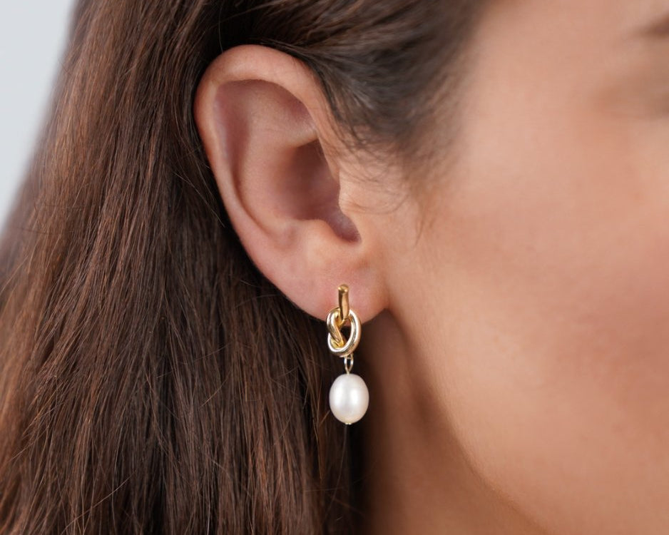 Knotted Gold & Freshwater Pearl Earrings