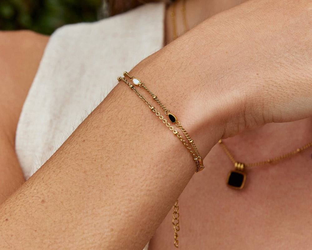 Layered Black & White Stone Bracelet