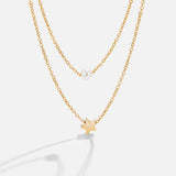 Layered Gold Star & Pearl Necklace
