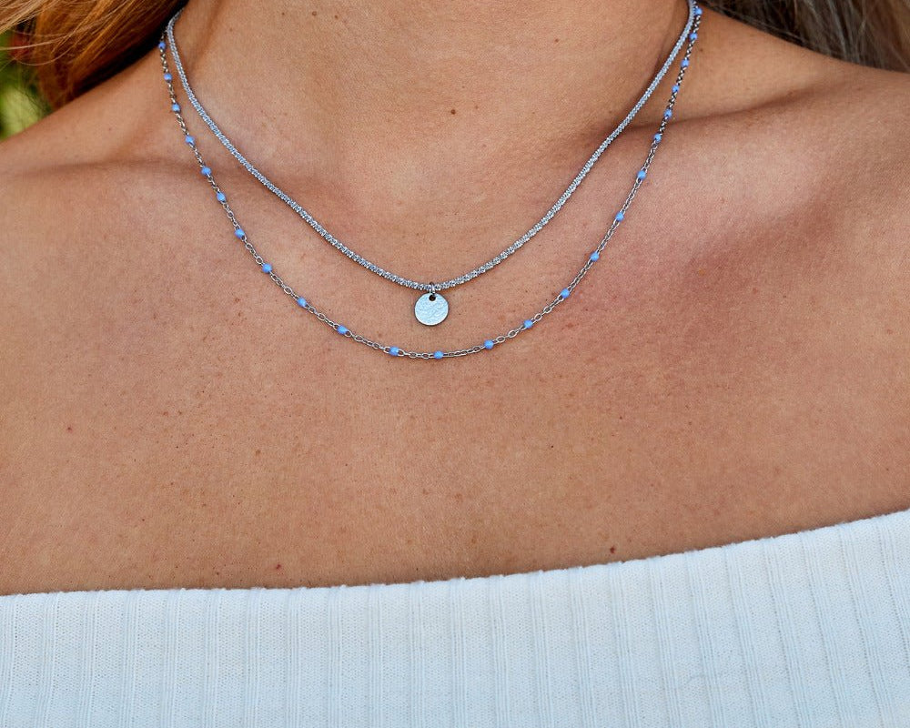 Lia Layered Silver Coin Bead Necklace