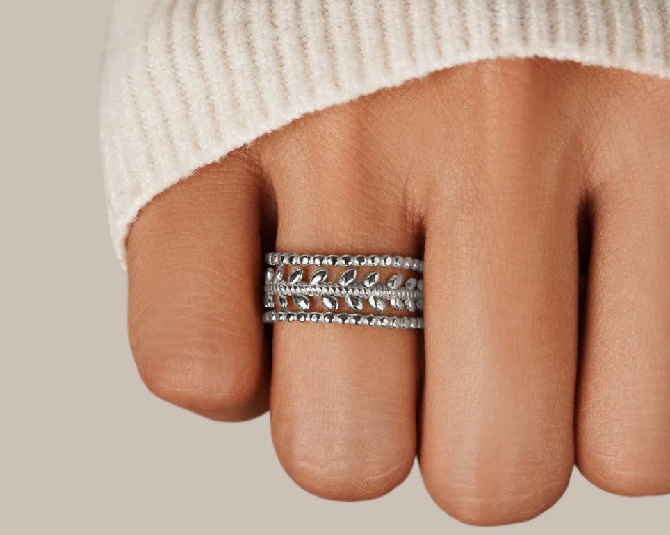 Marissa Layered Silver Leaf Ring