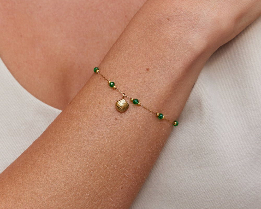 Nerissa Gold Shell & Green Bead Bracelet