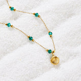 Nerissa Gold Shell & Green Bead Necklace