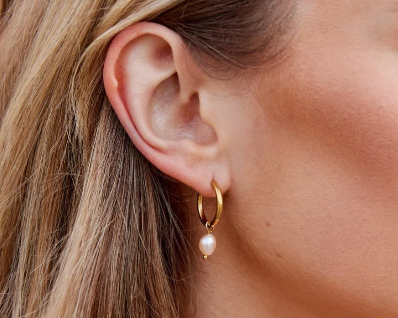 Pink Freshwater Pearl Bella Hoop Earrings