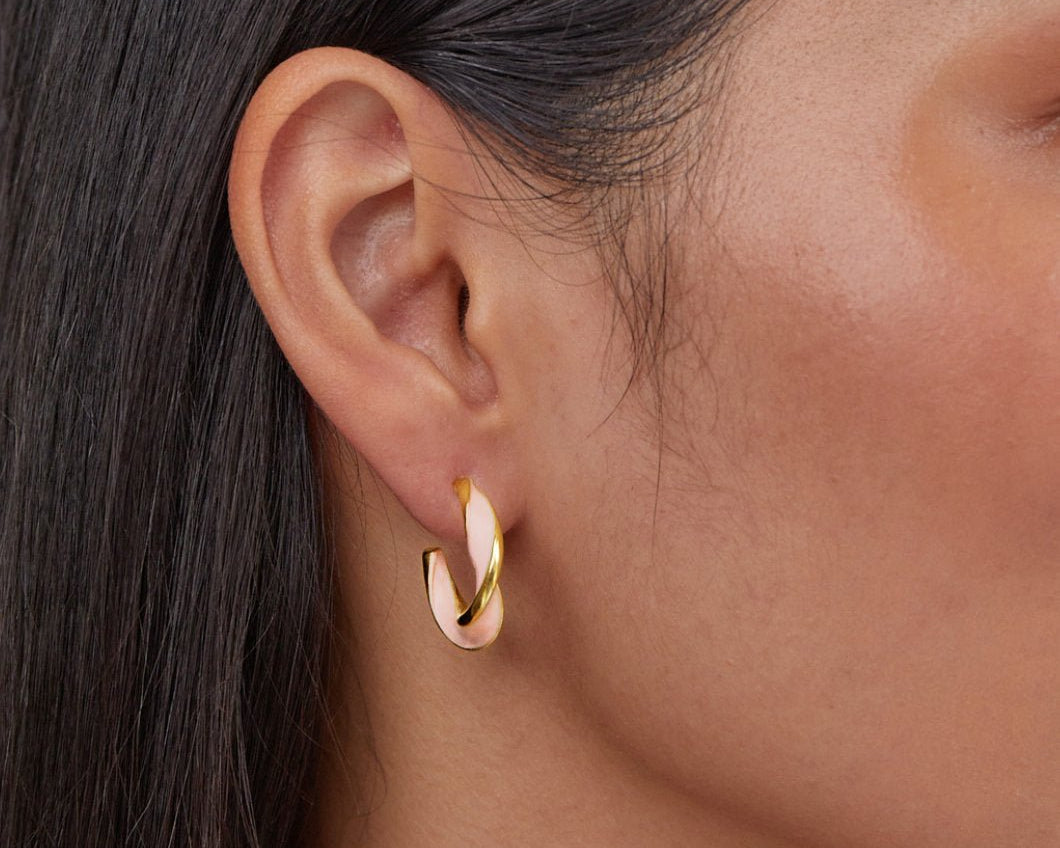 Pink Mother of Pearl Twist Hoop Earrings