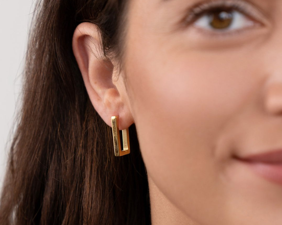 Gold Rectangle Hoop Earrings