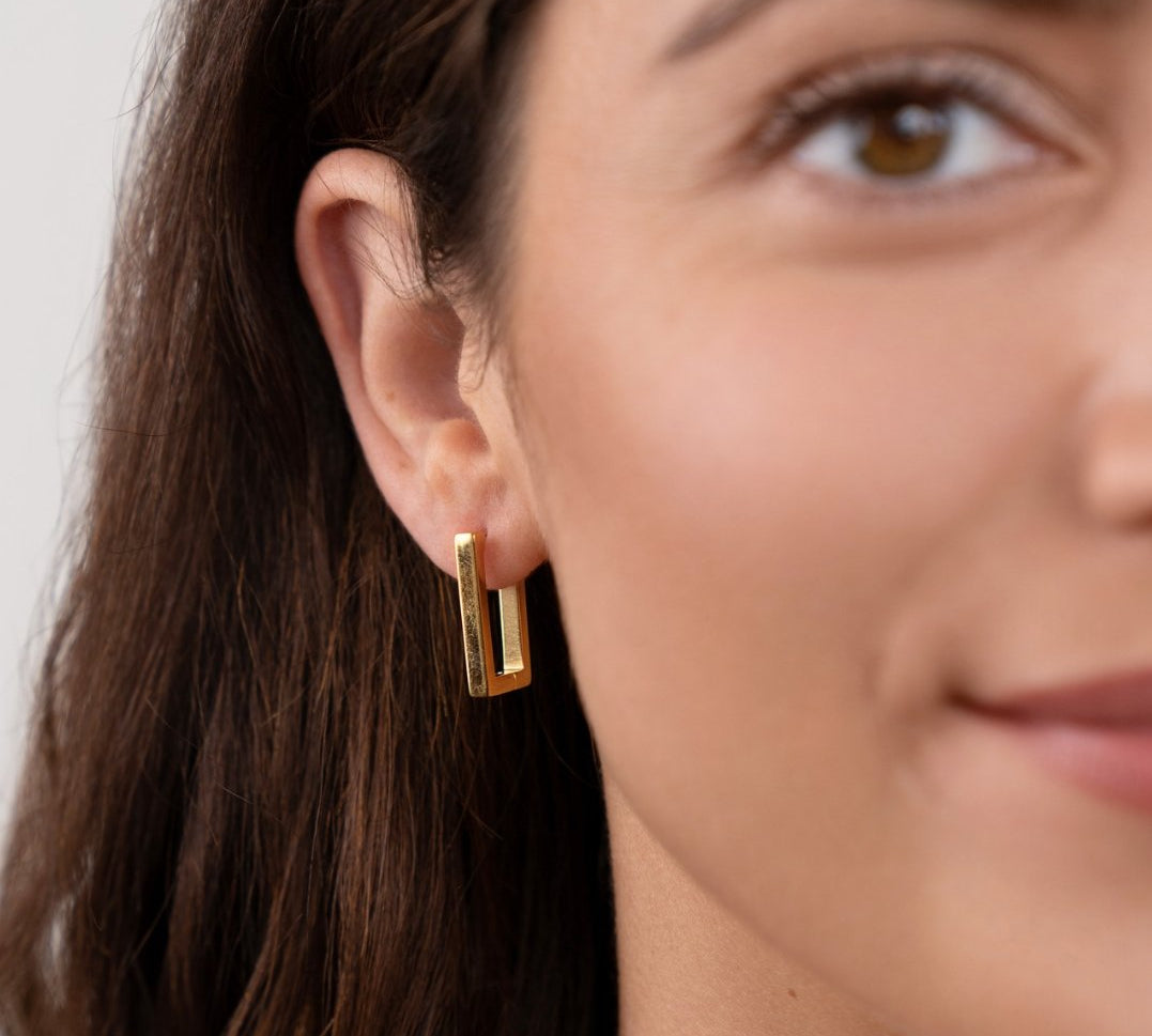 Gold Rectangle Hoop Earrings