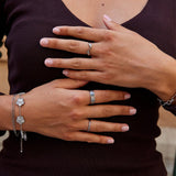 Silver Crystal Clover Band Ring