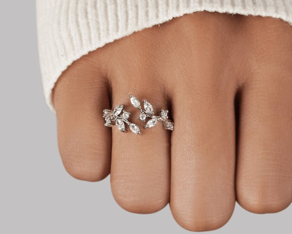 Silver Crystal Vine Ring