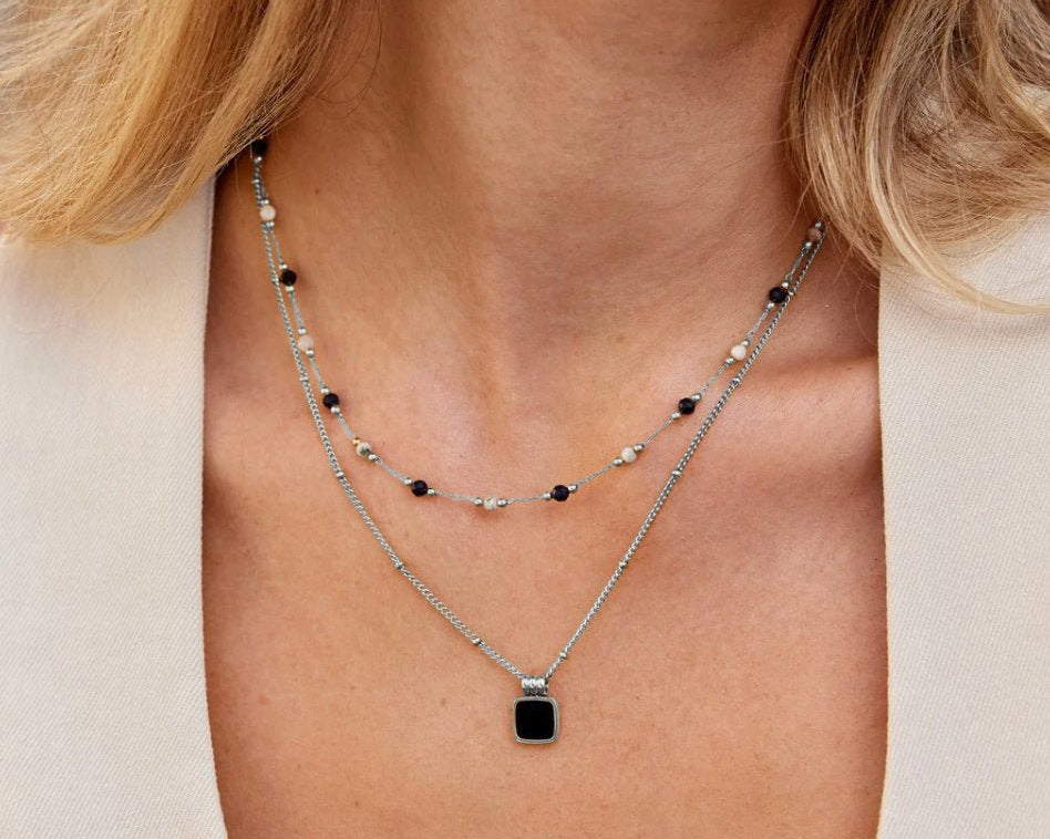 Silver Lucia Black Pendant Necklace