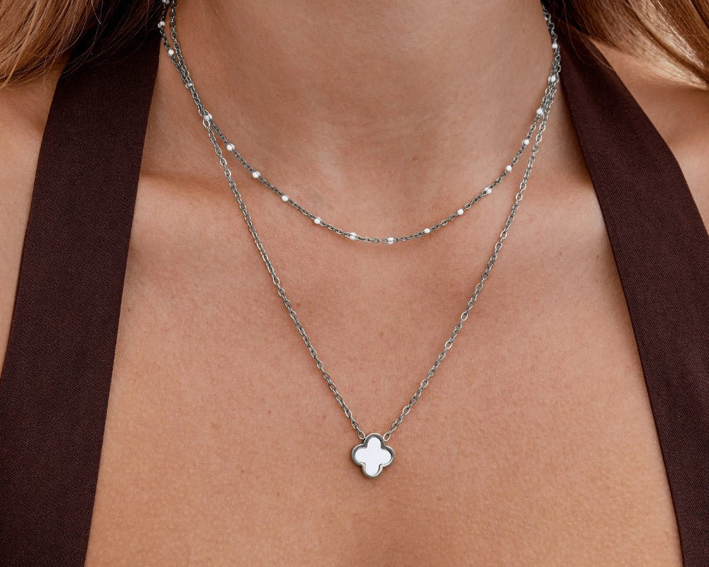 Silver White Clover Necklace