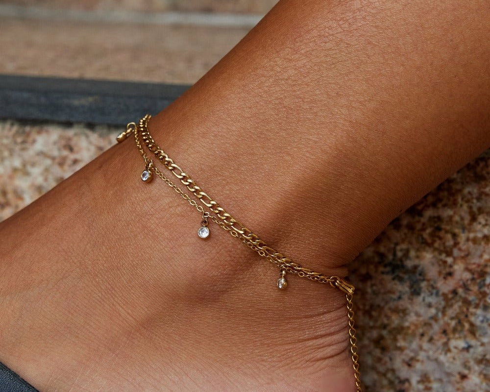 Vera Gold & Crystal Layered Anklet