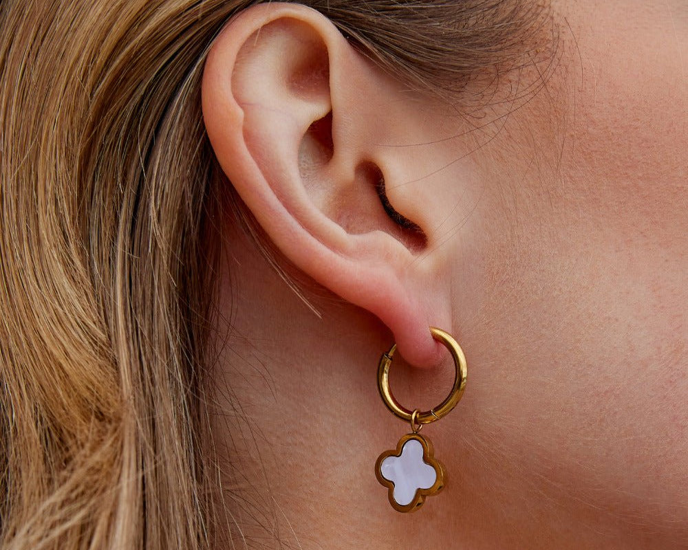 White Clover Hoop Earrings