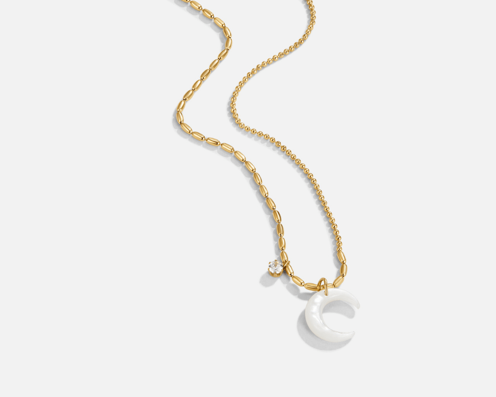White Crescent Moon Necklace