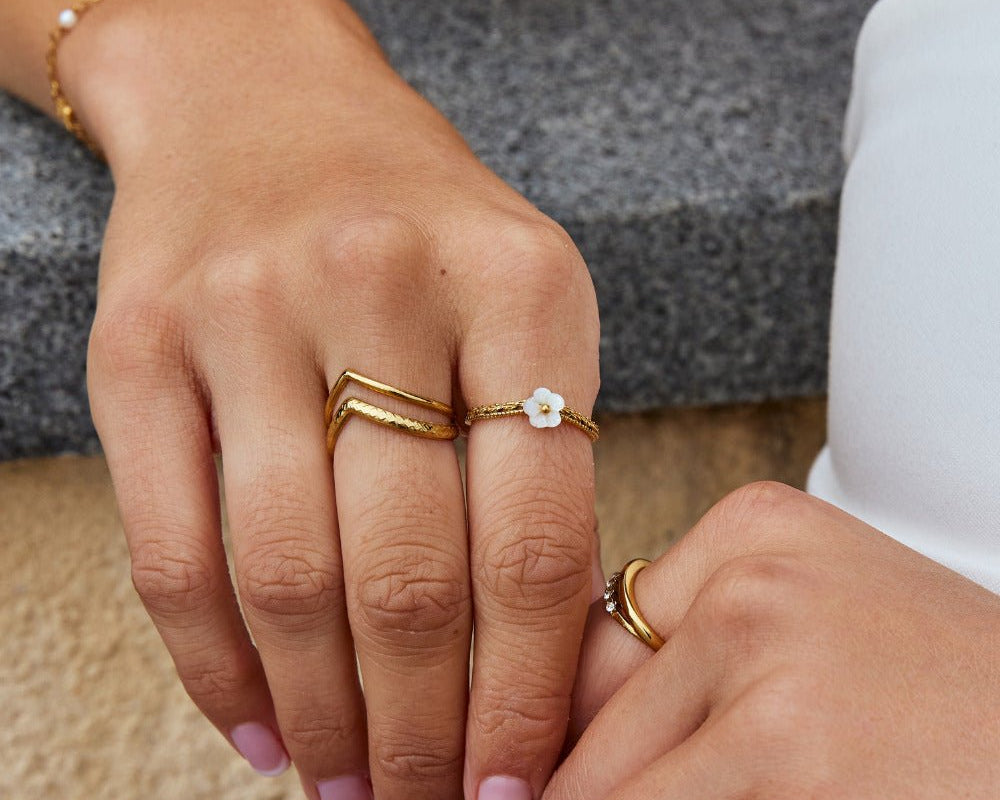 White Petal Shell Ring